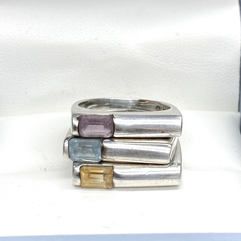 Vintage SU Triple Stacking Ring Amethyst Topaz Citrine 925 Sterling Silver Ring